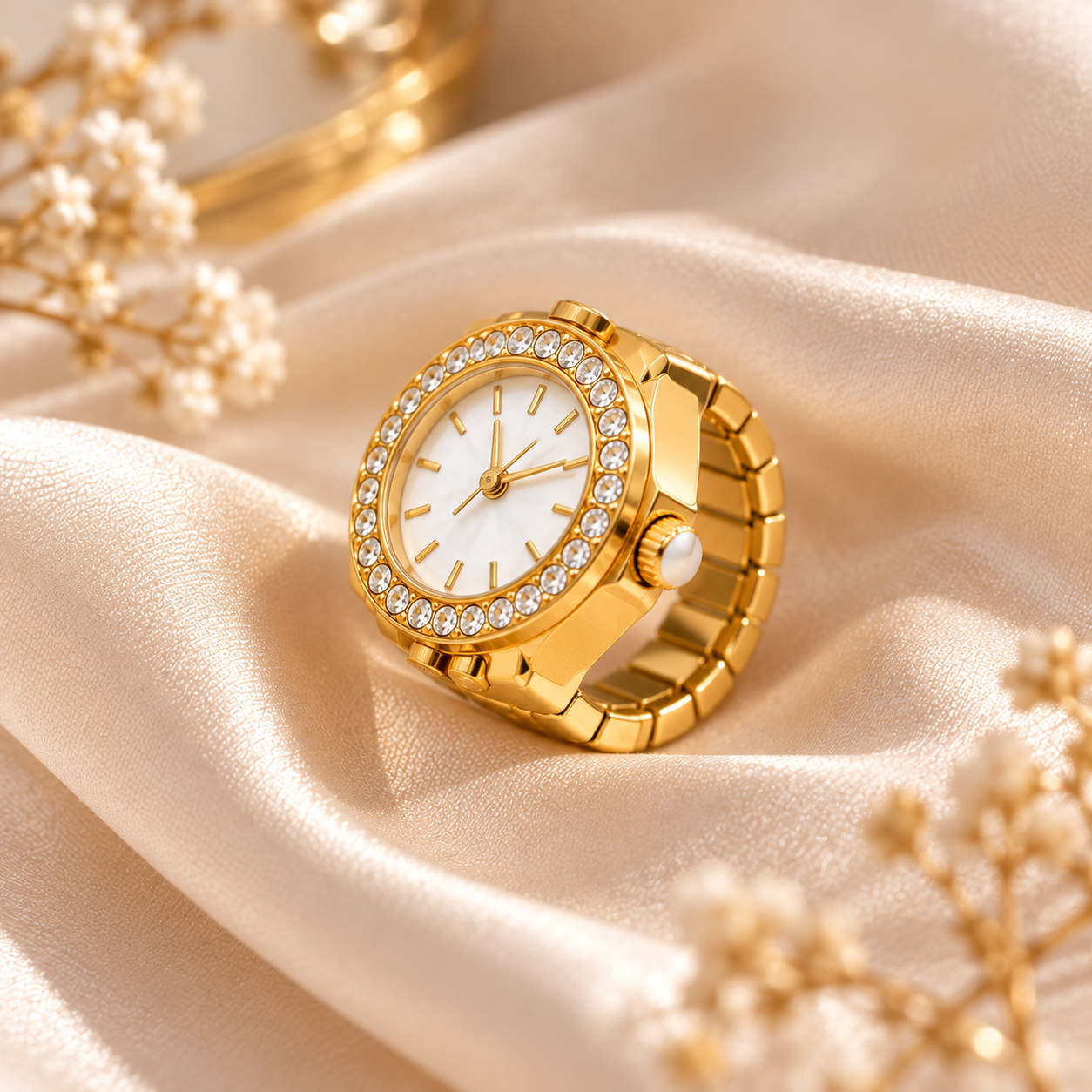 Luxe Gold Watch Ring on Satin