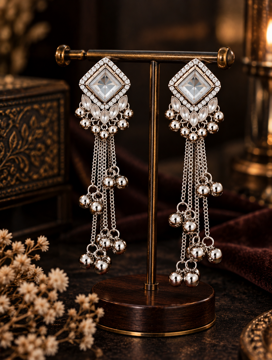 Luxurious Crystal Tassel Earrings Display