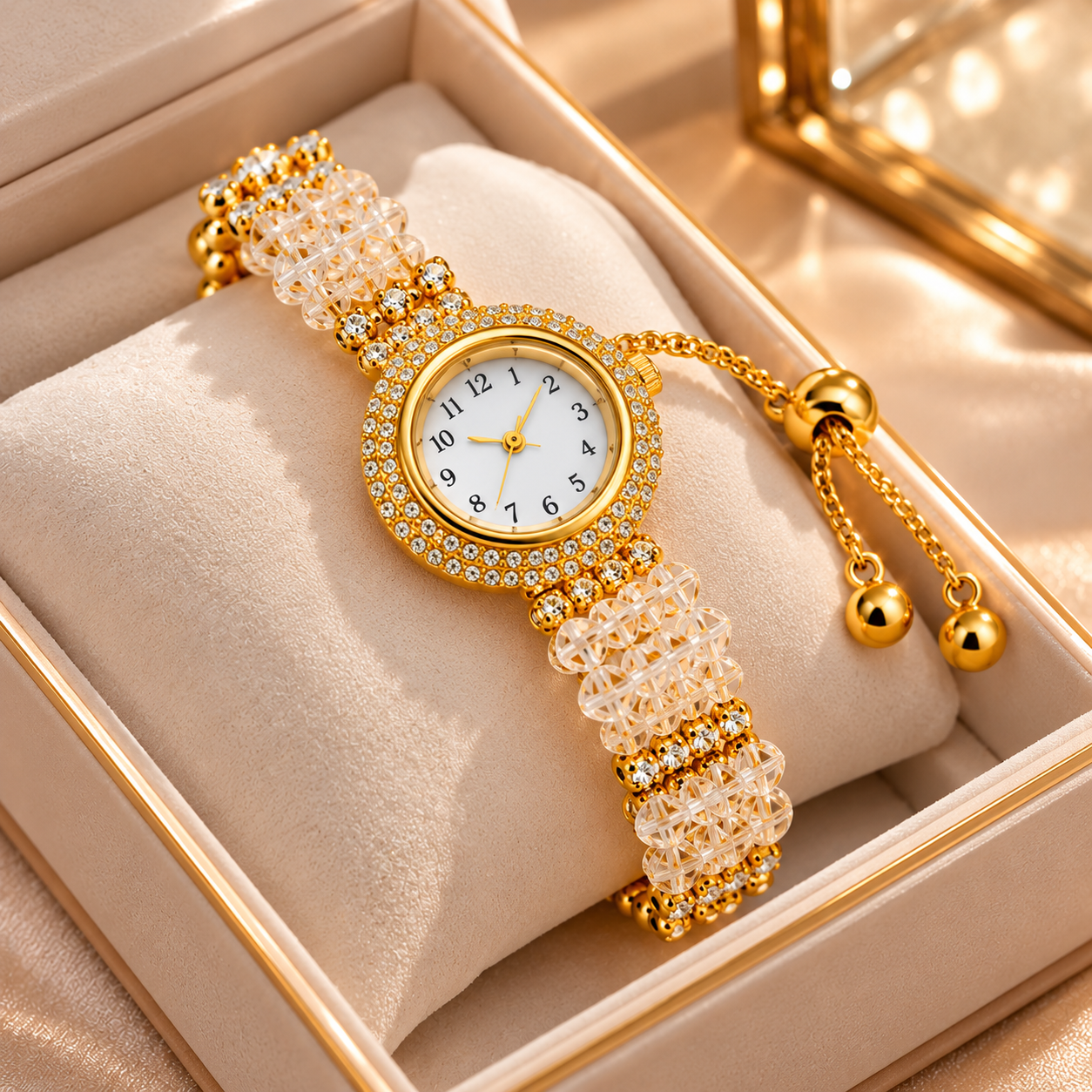 Luxury Gold Crystal Watch in Jewelry Box