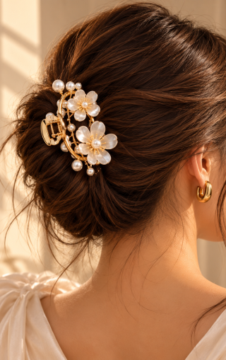 Pearl Floral Hair Claw Portrait